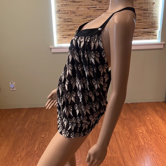 Faith Silk With Crystal Buttons Angel Wing Design Print Racerback Blouse Size L - Picture 4 of 11